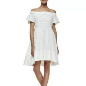 tibi white lace dress Open-back asymmetric guipure lace-paneled embellished crepe midi dress - ivory
